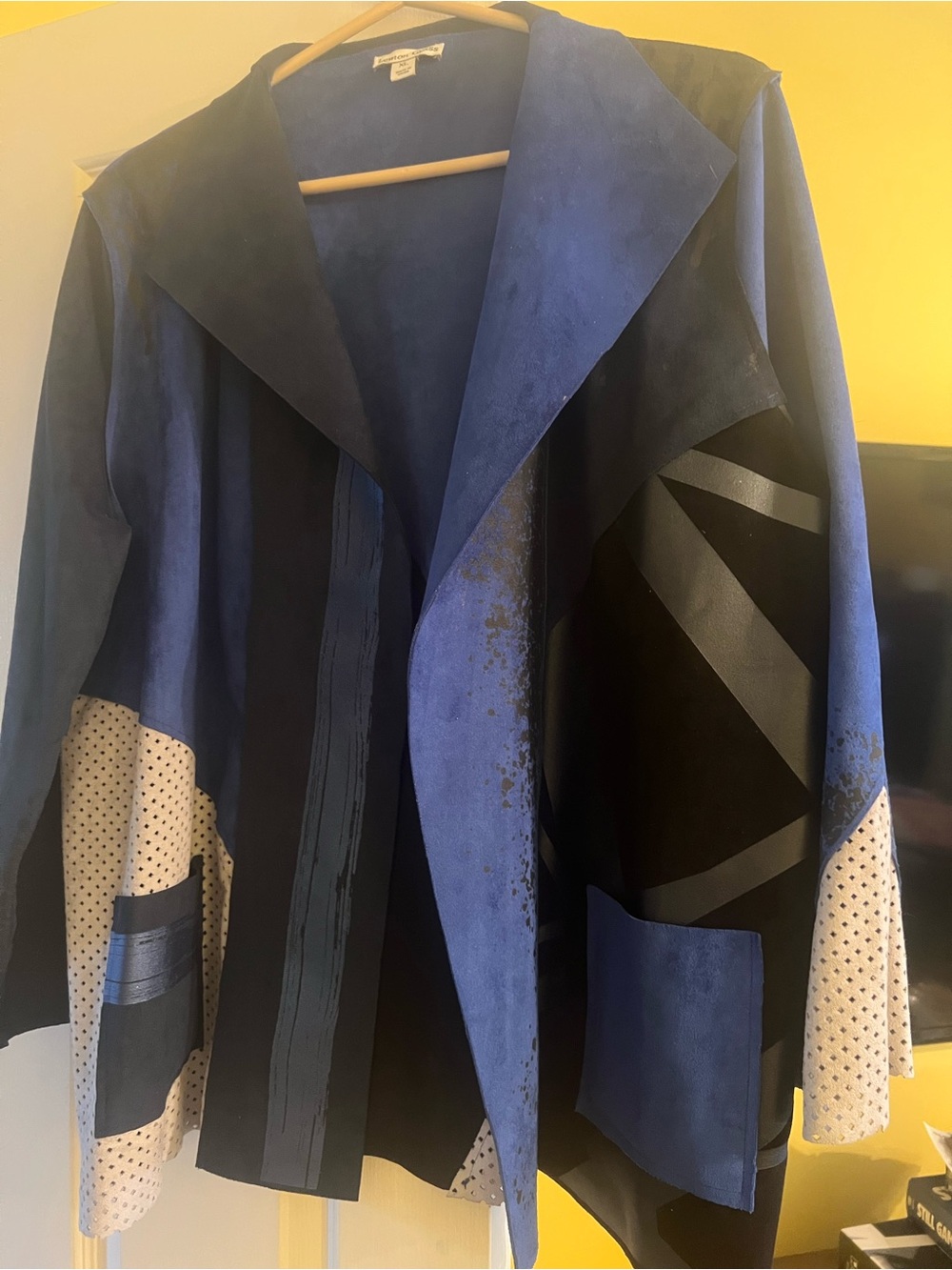 Patchwork Open-Front Blazer in Blue & Black